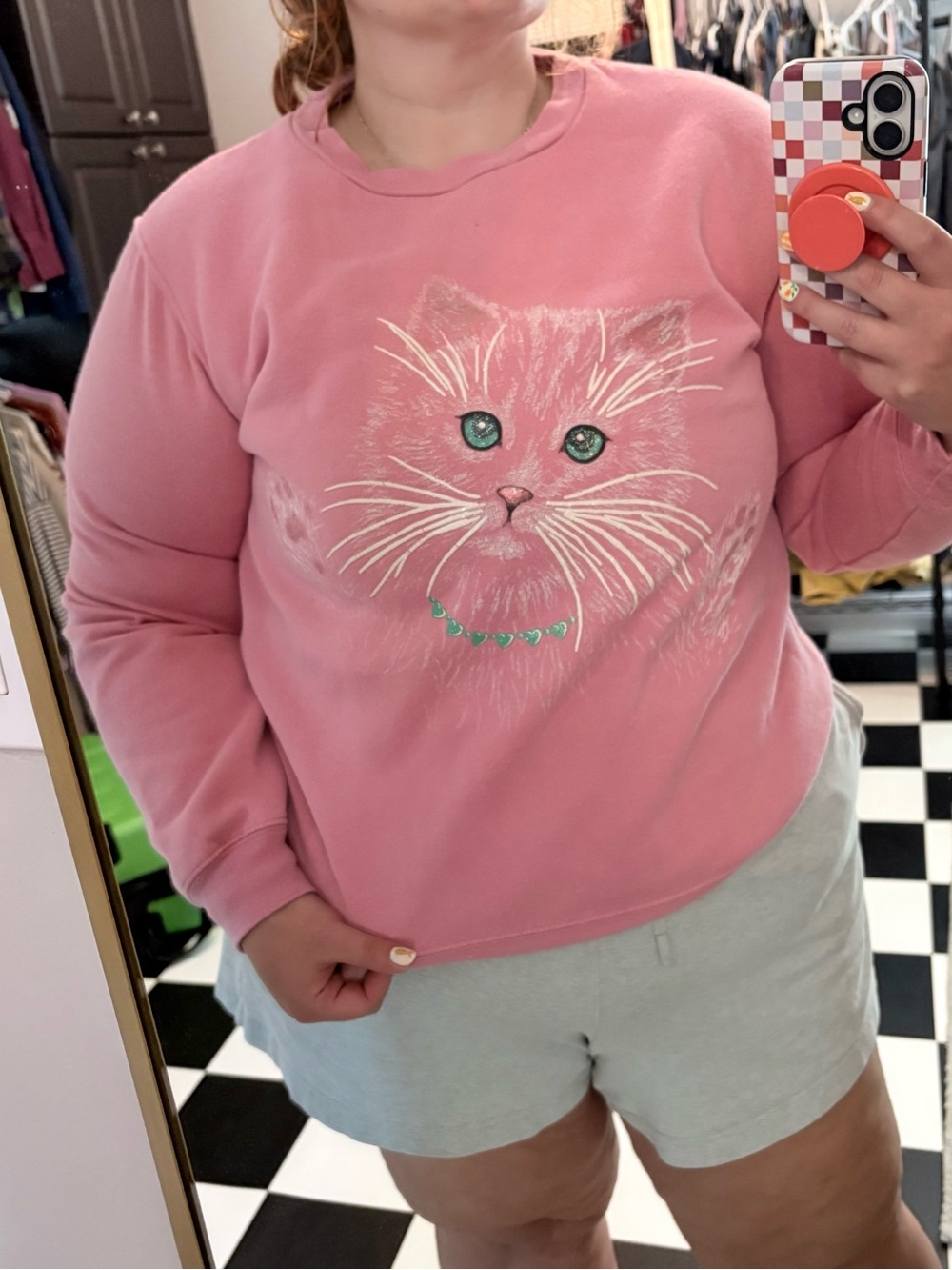 Vintage Cat Crewneck Sweater - Pink